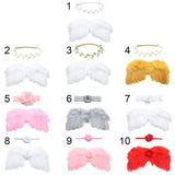 Cute newborn angel wings and headbands for baby girls, featuring various colors and designs, perfect for photoshoots.