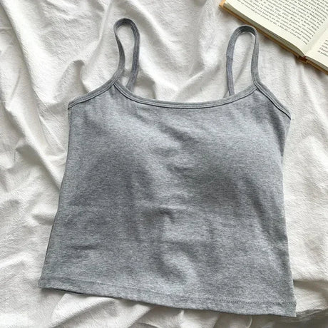CottoForm™ padded cotton camisole in gray, slim fit summer sleeveless design, perfect for casual wear.