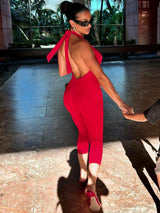 HaloGlam™ – Halter Backless Party Club Jumpsuit (Shiny, Bold & Daring)