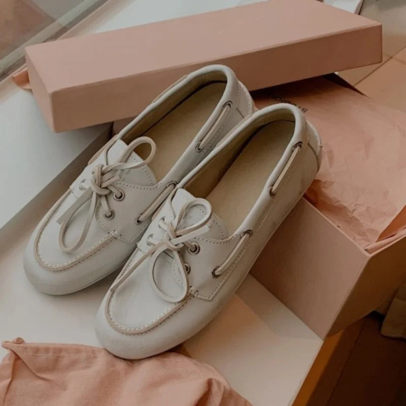 Women Loafers – Genuine Leather Lace-Up Flats 2025