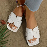 Women Slide Sandals Square Open Toe Flats
