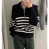 Women's Half Zipper Striped Sweater