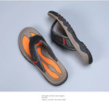 Men Cow Leather Beach Flip Flops Sandals