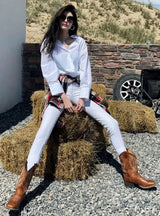 Women Mid Calf Boots Rose Embroidery Leather