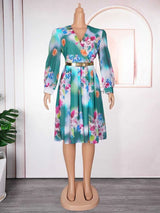 Women V-Neck Chiffon Print Dress