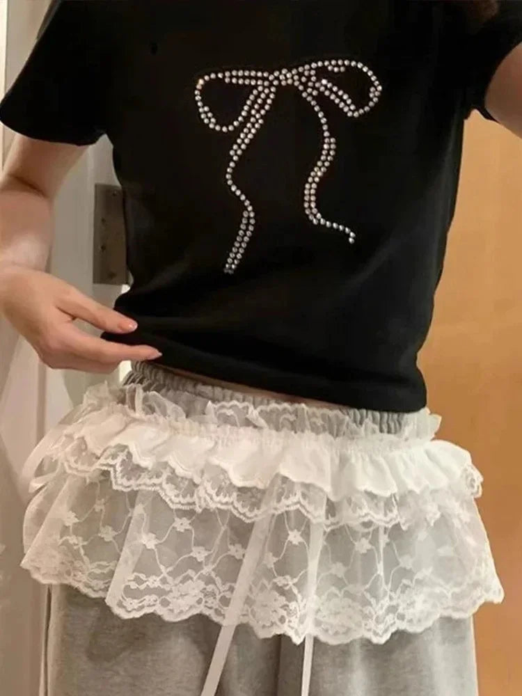 Women Y2K Lace Layered Skirt