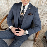 Men Plaid 3-Piece Business Suit