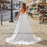 Women Plus Size Backless Chiffon V-Neck Wedding Dress