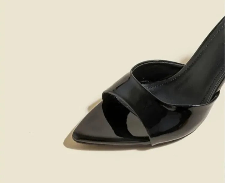 Slim Heel Pointed Toe Patent Slippers – 2025