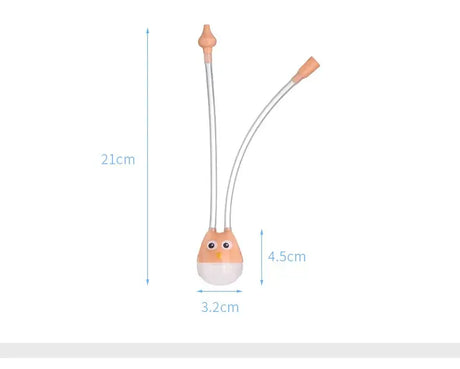 Nasal aspirator for infants featuring cartoon design, dimensions 21cm x 4.5cm, made of silicone, suitable for babies.