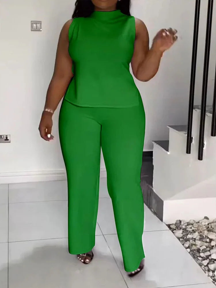 Plus Size Sleeveless Shirt Set