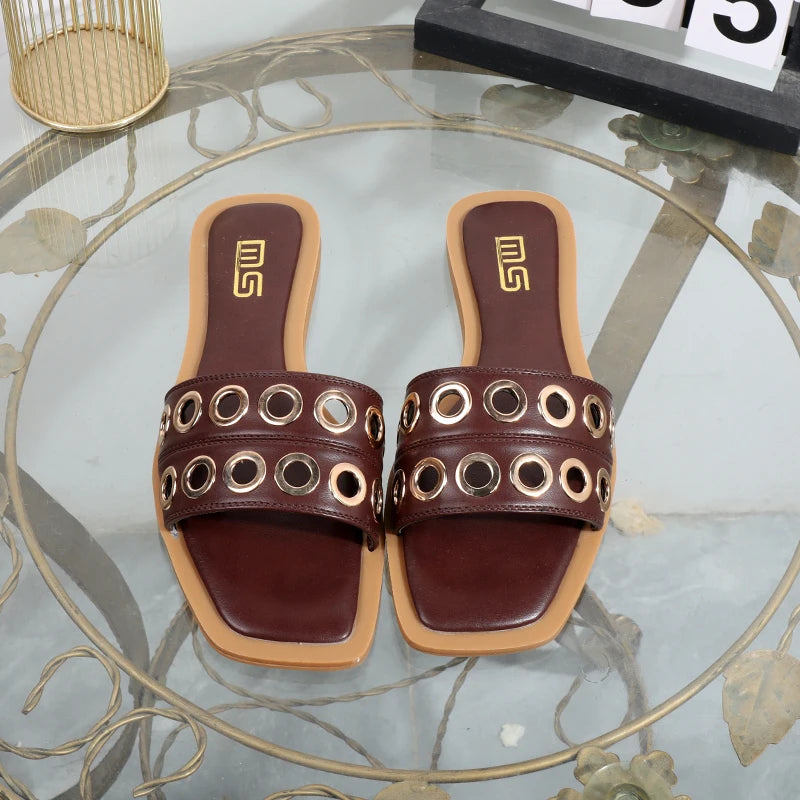 Women’s Fashion Slippers Summer Flat Square Sandals