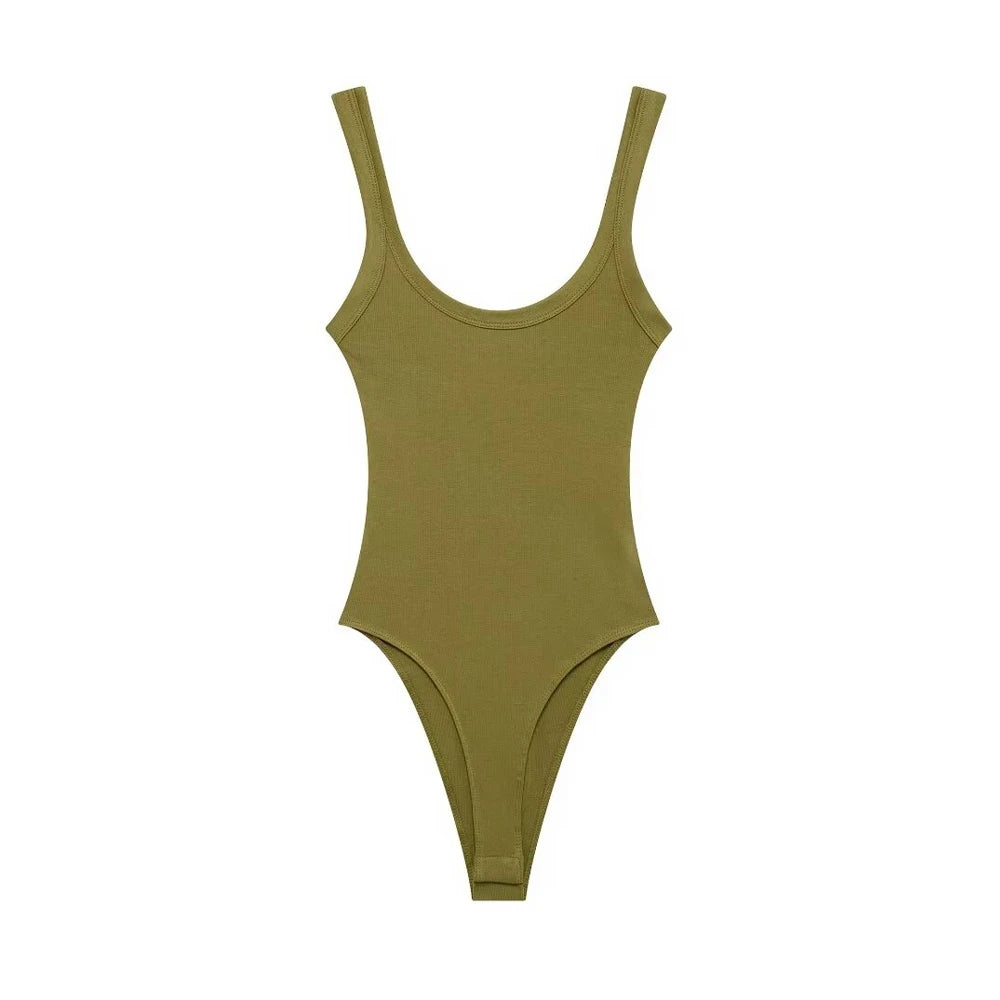 Women Ribbed Snap Button Bodysuit