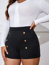 Women Plus Size Button Detail Shorts