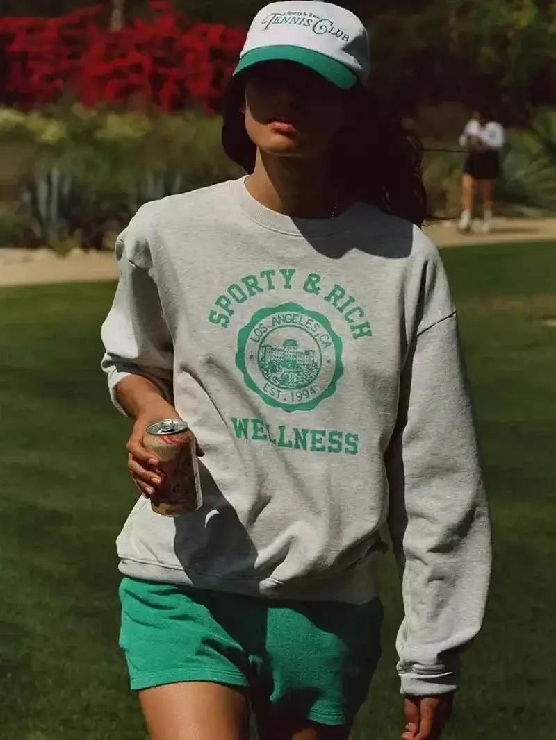 Women Letter Print Sweatshirt Vintage O-Neck Pullover