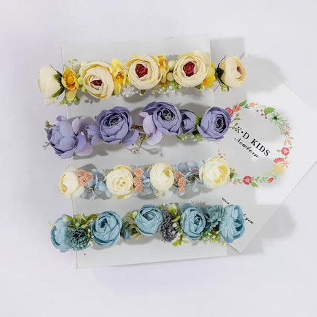 Adjustable faux flower headbands for newborn photography, featuring soft pastel colors, ideal for baby girls aged 0-6 months.