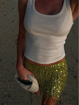 Women Sequin Tassel Party Skirt