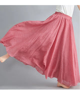 Women Cotton Linen Maxi Skirt