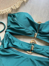 Women Metal Ring Bandeau Swimsuit