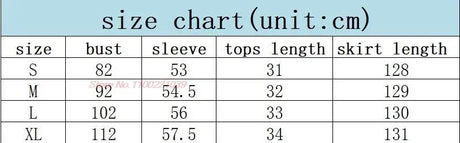 Size chart for 2025 Korean Hanbok Dress including measurements for bust, sleeve, top length, and skirt length.