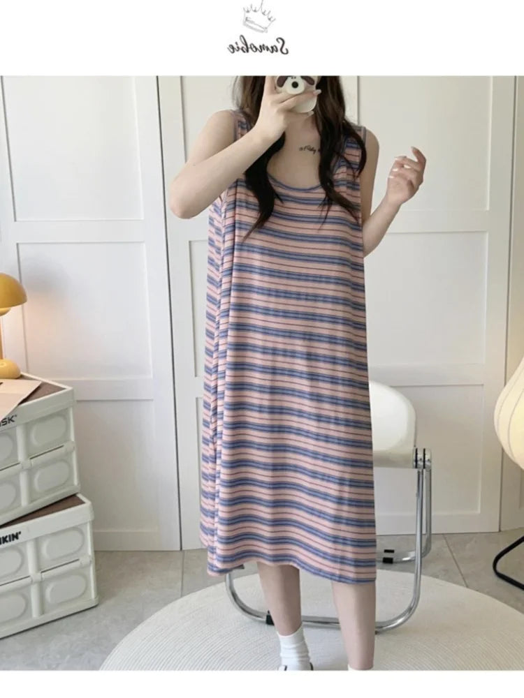 Women Striped Vest Plus Size Nightwear