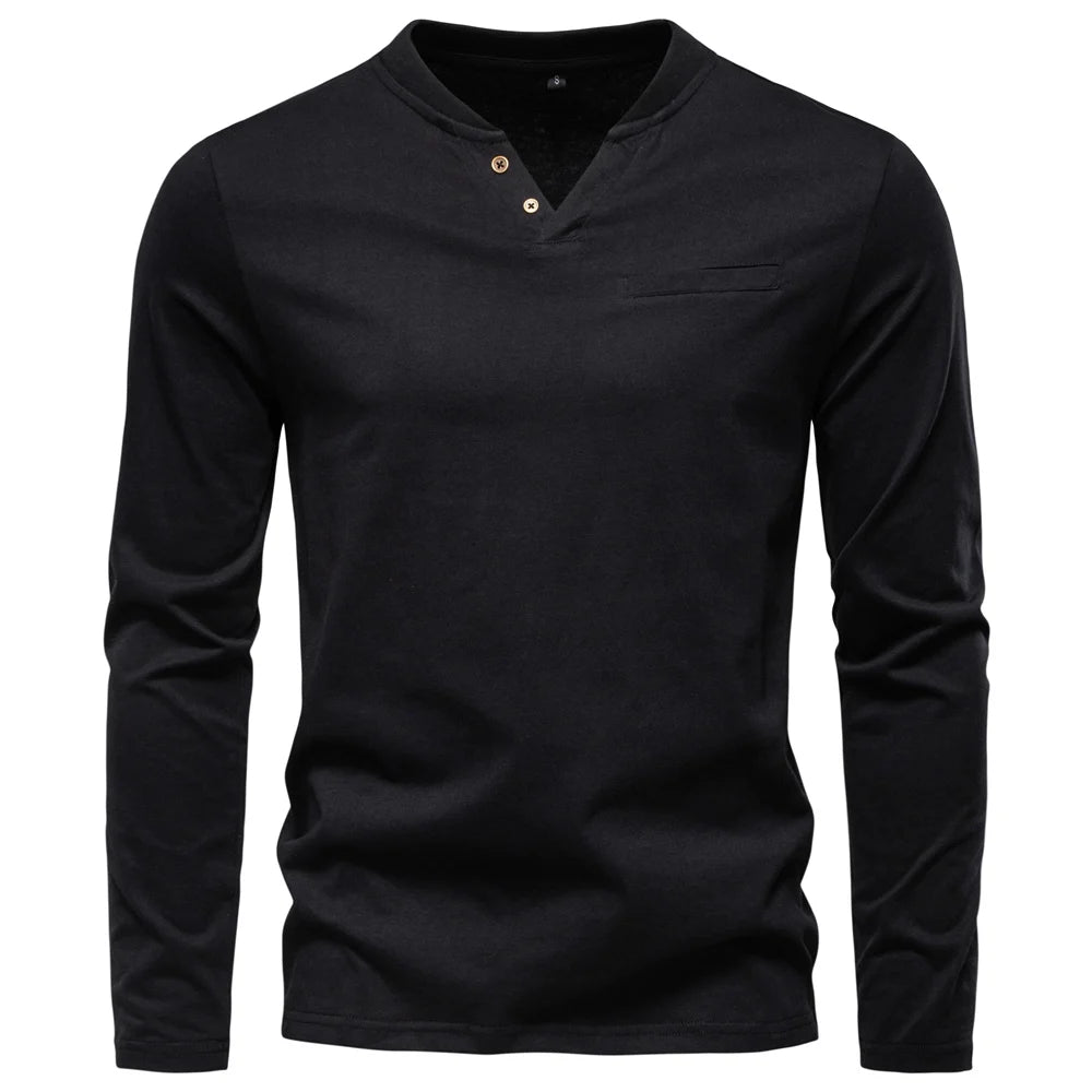 Men Cotton Henley Long Tee
