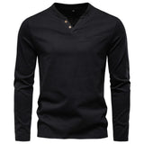 Men Cotton Henley Long Tee