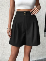 Women Plus Size Pleated High Waist Shorts
