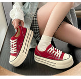 Women Canvas Shoes Black White Platform Sneakers