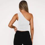 One-Shoulder Beaded Ruched Tank Top