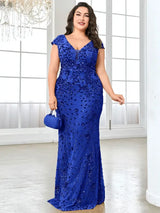 Women Plus Size Mermaid Sequin Formal Prom Dress
