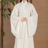 Ming Dynasty Hanfu inner robe costume in white, showcasing traditional design and flowing sleeves.