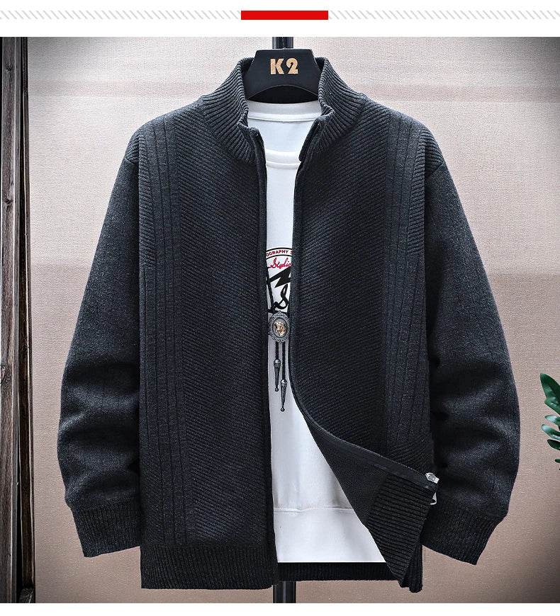 Men Fleece Knit Cardigan Jacket