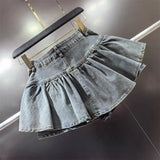 PuffyBelt™ – Puffy Layered Denim Skirt (Black A-line, High Waist)