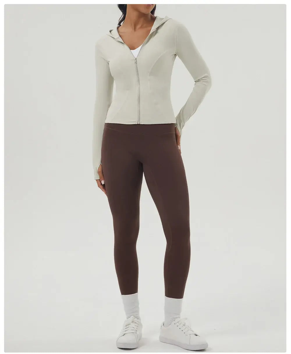 Women Slim Fit Hooded Fitness Jacket