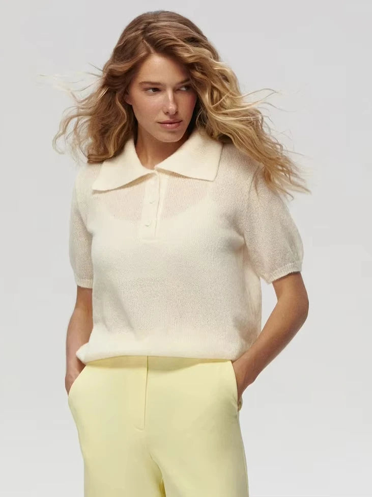 Women's Polo Collar Hollow Knit Sweater