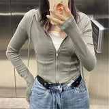 Women Cropped Zip Hoodie Y2K Corset Hem Sweatshirt