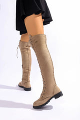 Suede Over Knee Lace-up Boots – Flat Non-Slip 2025