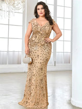 Women Plus Size Mermaid Sequin Formal Prom Dress