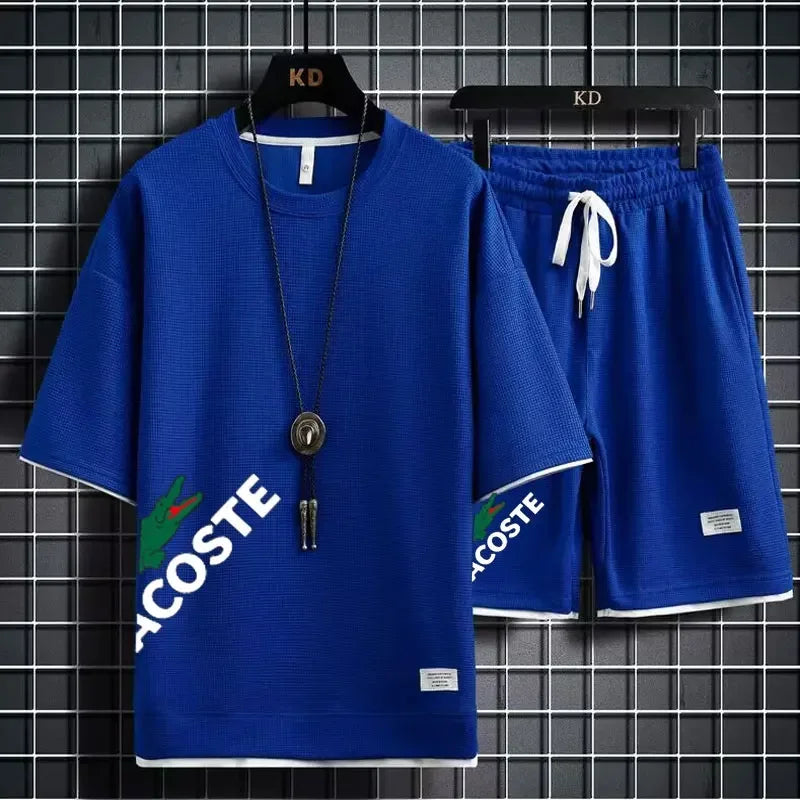 Men Waffle Print Shorts Set