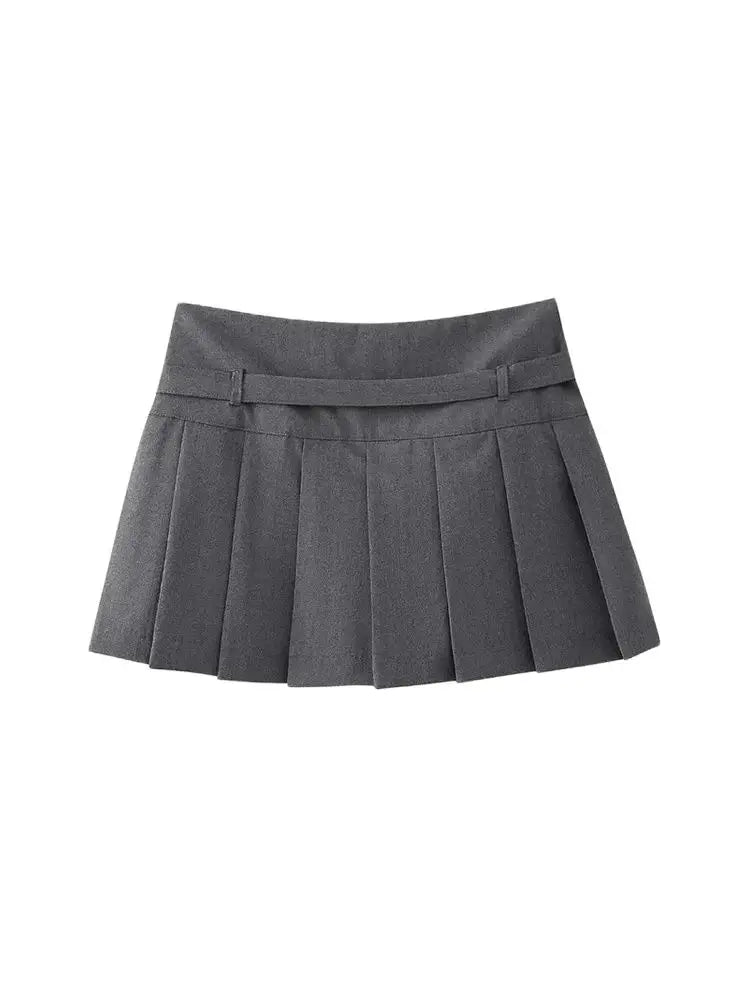 Women's Pleated Belted Skort Shorts