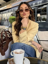 Elegant Yellow O-Neck Blazer Coat