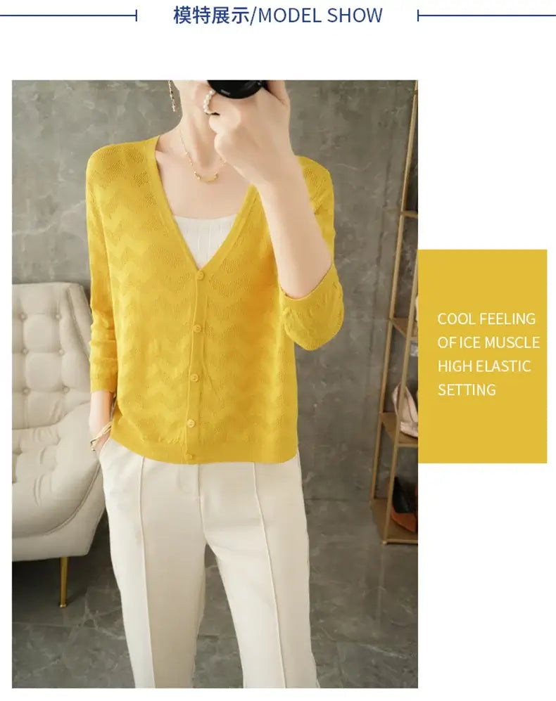 Women Knitted V-Neck Sun Protection Cardigan