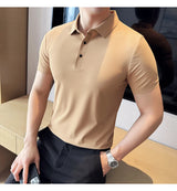 Men Ice Silk Polo Shirt Brown Top