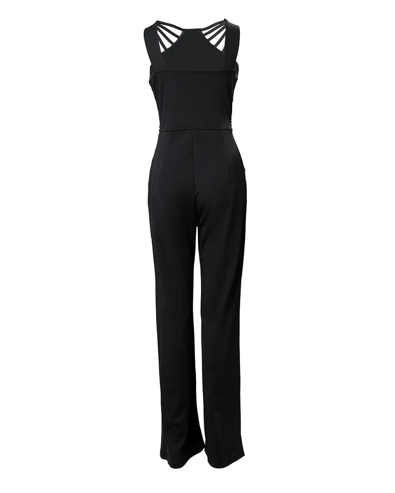 GlimmaStrap™ – Multi-Strap Rhinestone Jumpsuit (Black, Glamorous & Eye-Catching)