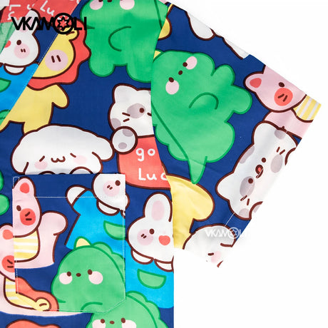 Colorful cartoon print scrub tops for medical use, featuring playful characters on twill fabric, perfect for all genders.