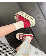 Women Canvas Shoes Black White Platform Sneakers