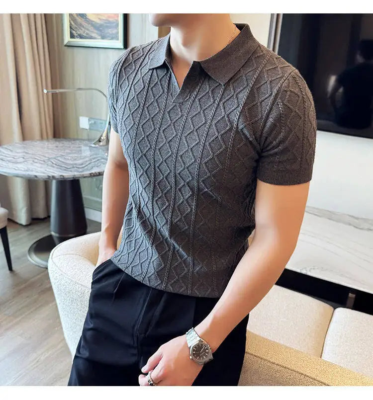 Men Polo Collar Slim Fit Knit Sweater