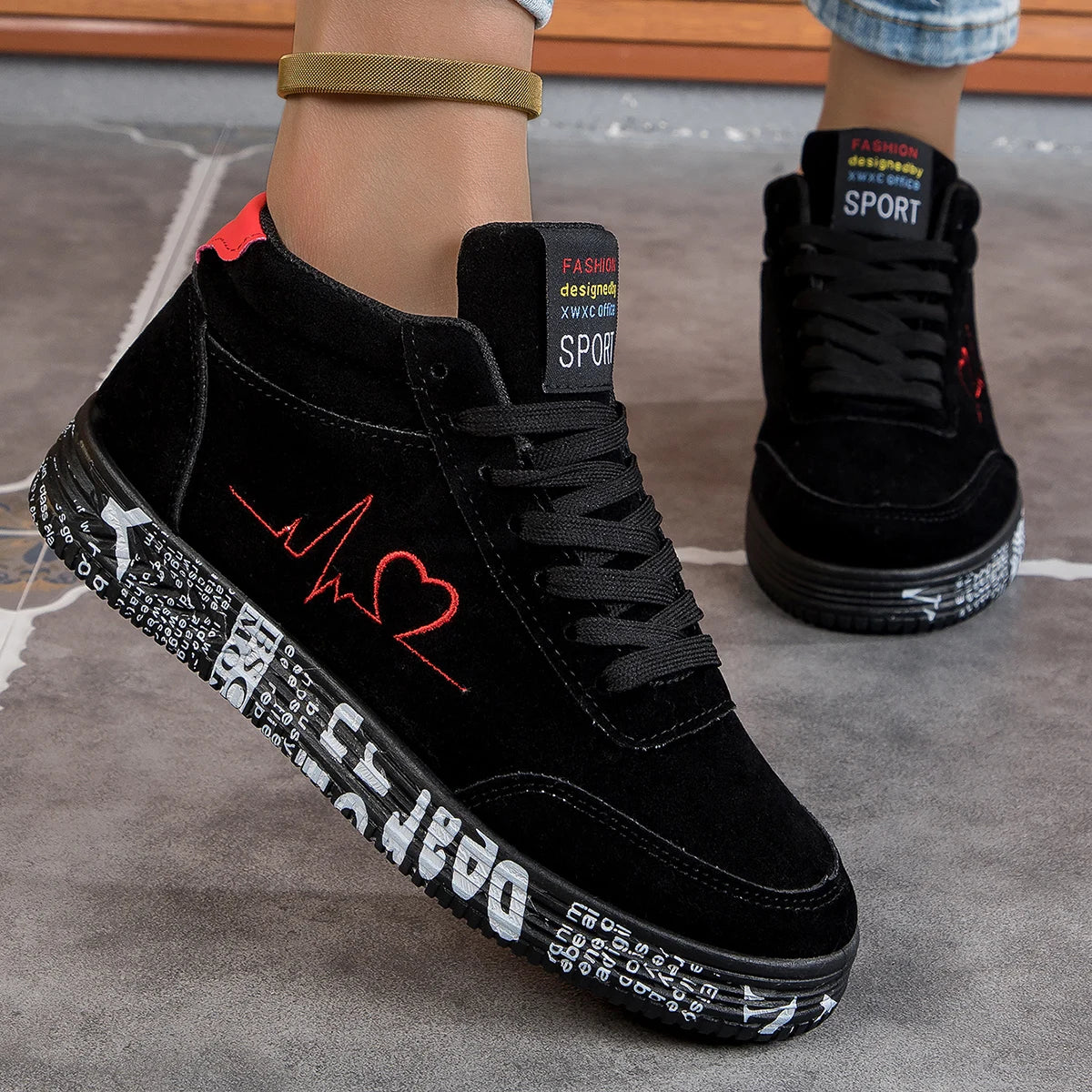 Women Canvas Shoes Valentine Red Love Sneakers