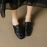 Women Mules Leather Block Heel Sandals